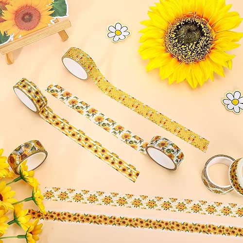 Miniatura 5 de Whaline 12 rollos de cinta washi de girasol, flores de sol de verano, diseño surtido, cinta adhesiva de papel decorativo con estampado floral