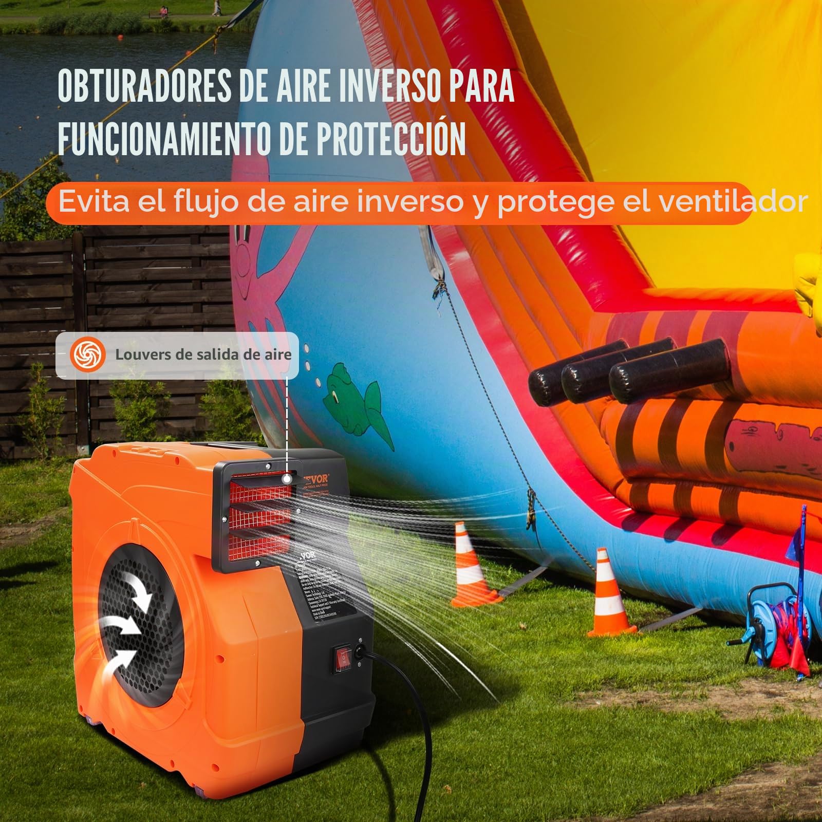 VEVOR Soplador Inflable 1100 W, 1,5 y 1,7 HP, Soplador de Aire Comercial para Inflables, Ventilador Eléctrico de Castillo Hinchable de 3100 RPM Casa de Rebote, Toboganes Acuáticos 387 x 275 x 423 mm