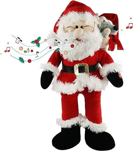 Houwsbaby Juguetes interactivos de peluche de Navidad con música de Papá Noel que canta, animal de peluche electrónico animado con amigo de peluche,