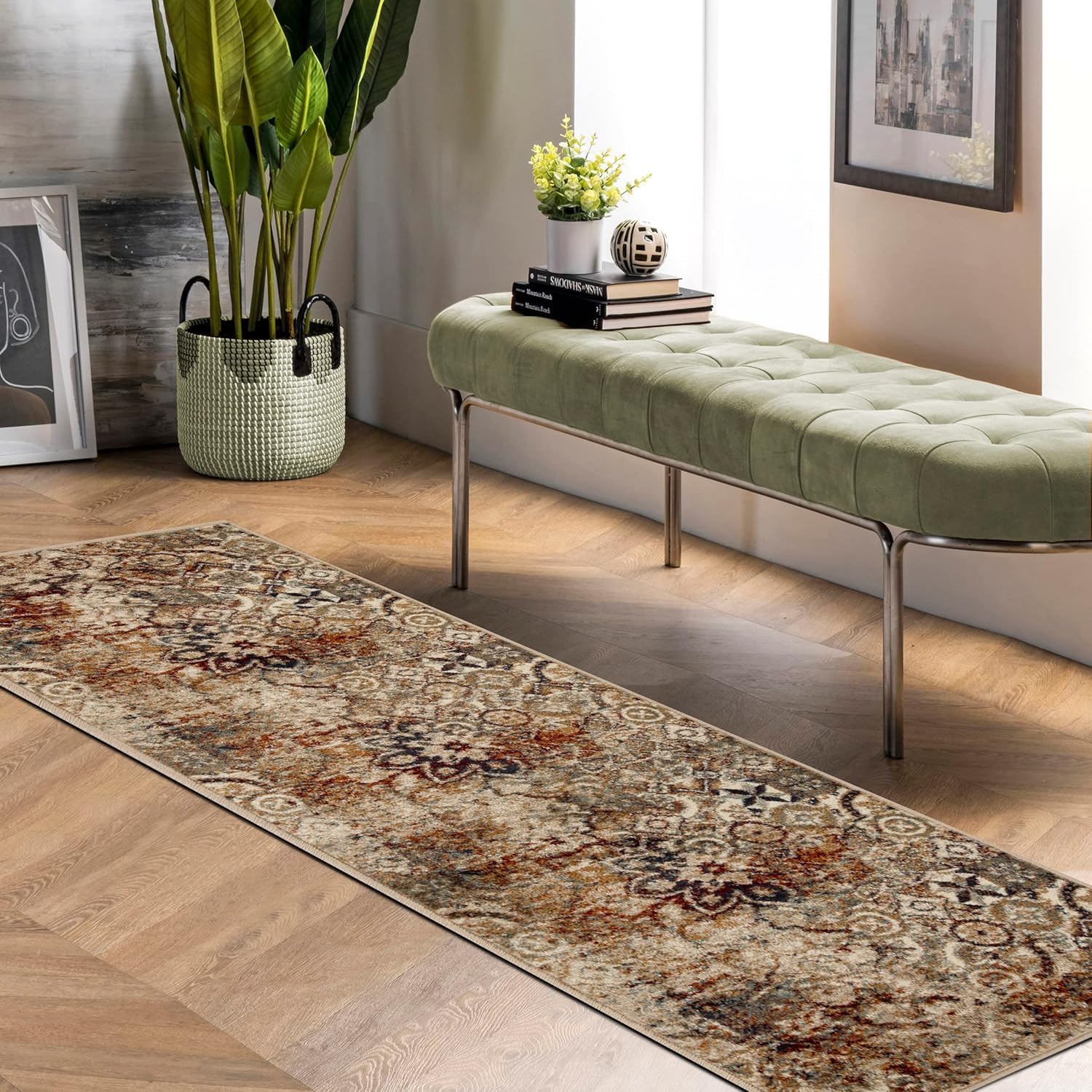 Tapis de cuisine Bordeaux Rangoli 0,7x2,4m médaillon floral