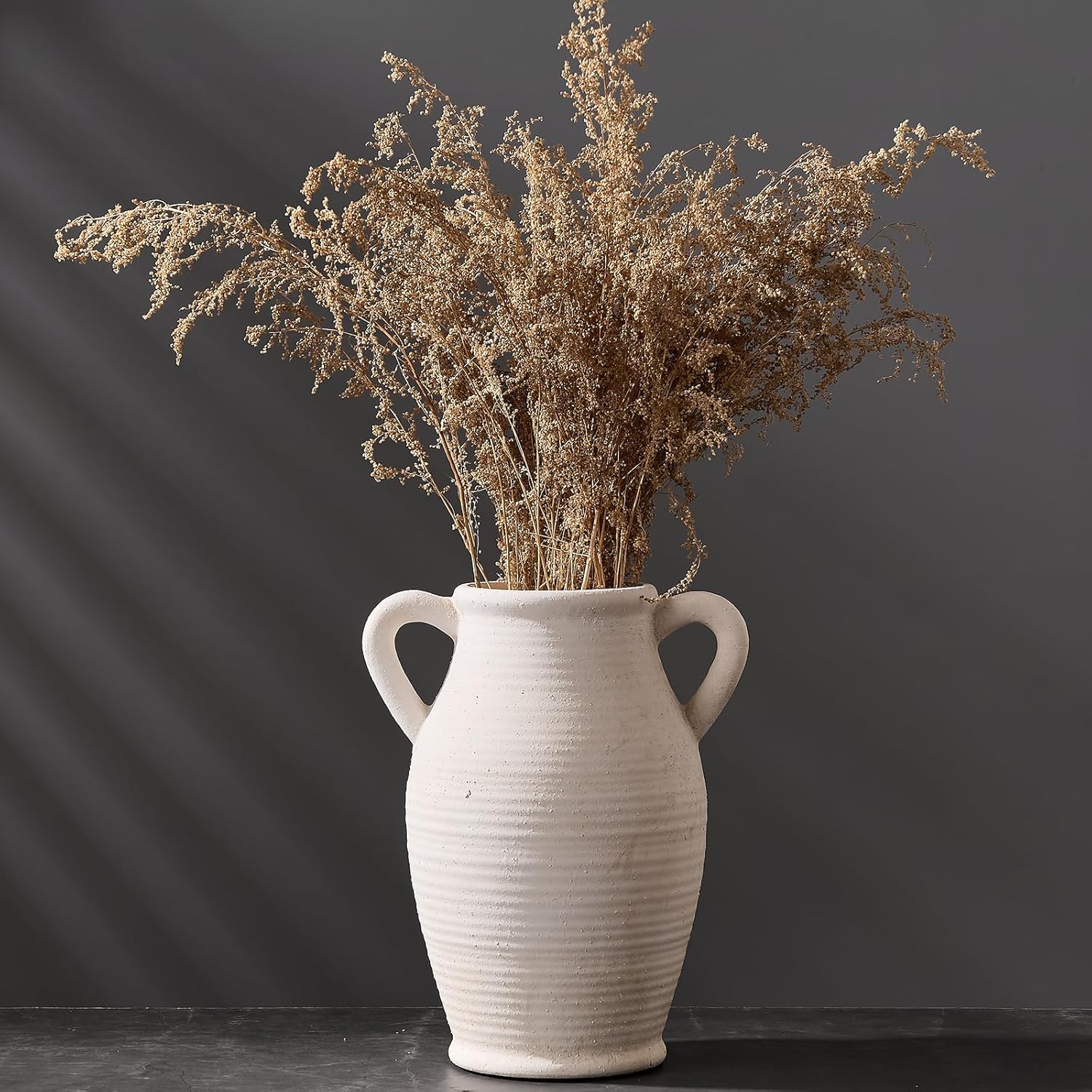 Emotionally Grounded Vase, Vaseking Large Ceramic Rustic Vase with 2 Handles, 9.8 inch Minimalist Decorative Farmhouse Tall Vases for Home Decor, Living Room, Enterway, Table Decoration, Off White - Image 5
