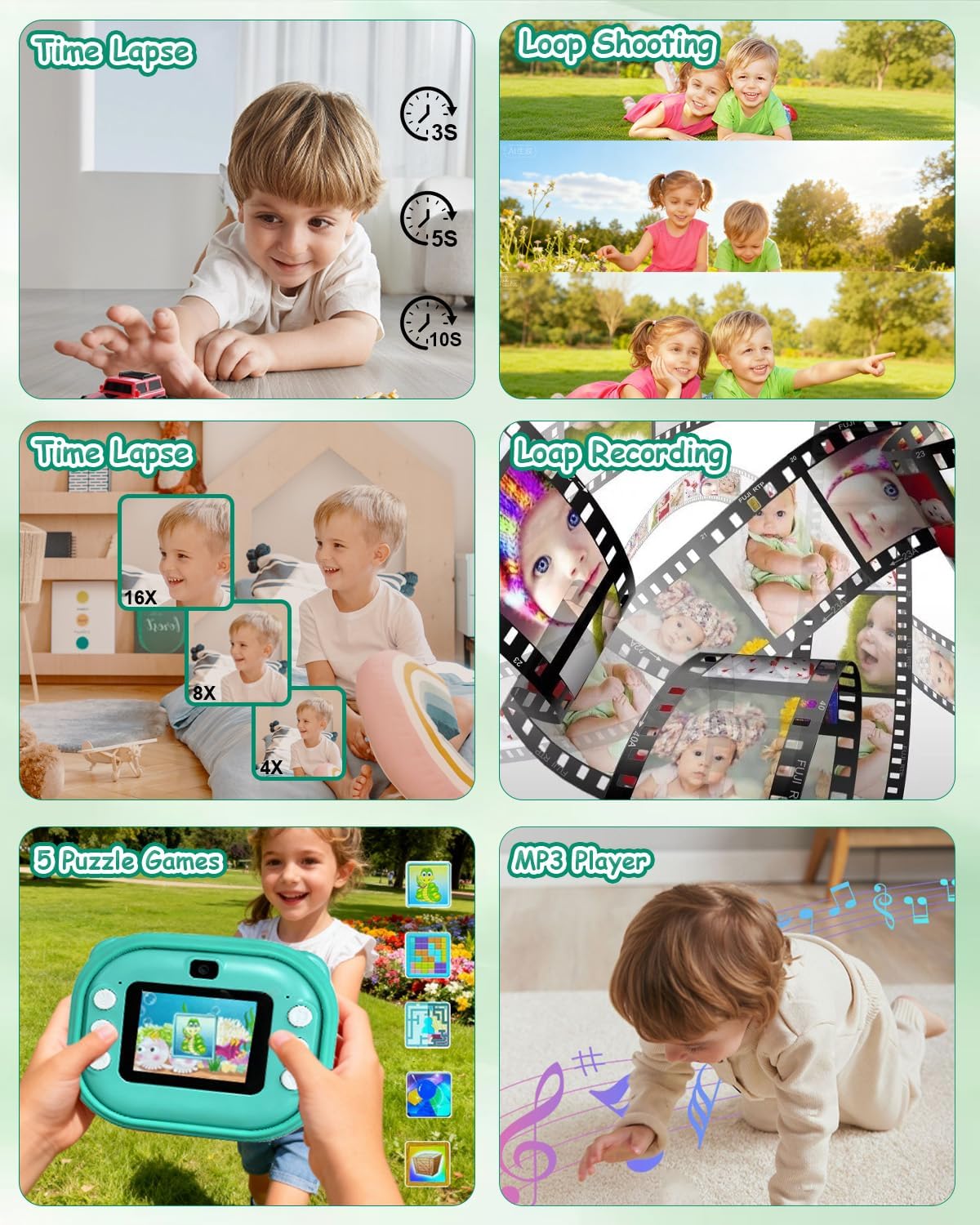 Kids Camera Instant Print,Instant Camera with Silicone Cover,1080P HD Dual-Lens Selfie Digital Cameras with 4 Rolls Paper & 32GB Card,Christmas Birthday Gifts for Toddler Teenagers Age 3-14