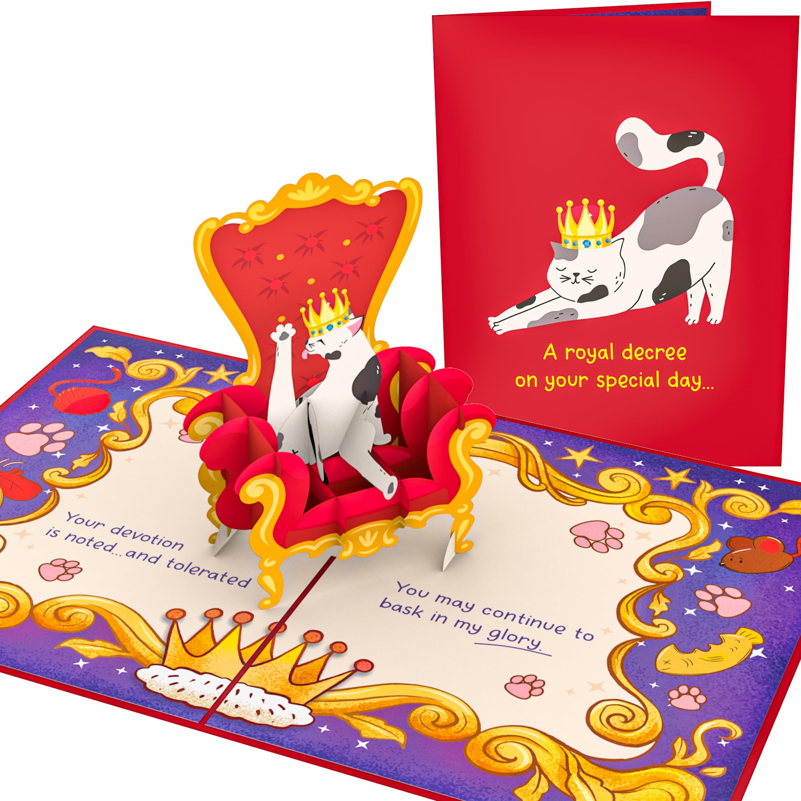 PopLife® Royal Cat 3D Pop Up Card - Funny Birthday Card, Congratulations, Valentine's Day, Just Because, Get Well Soon - For Cat Lovers, Kitty Parents