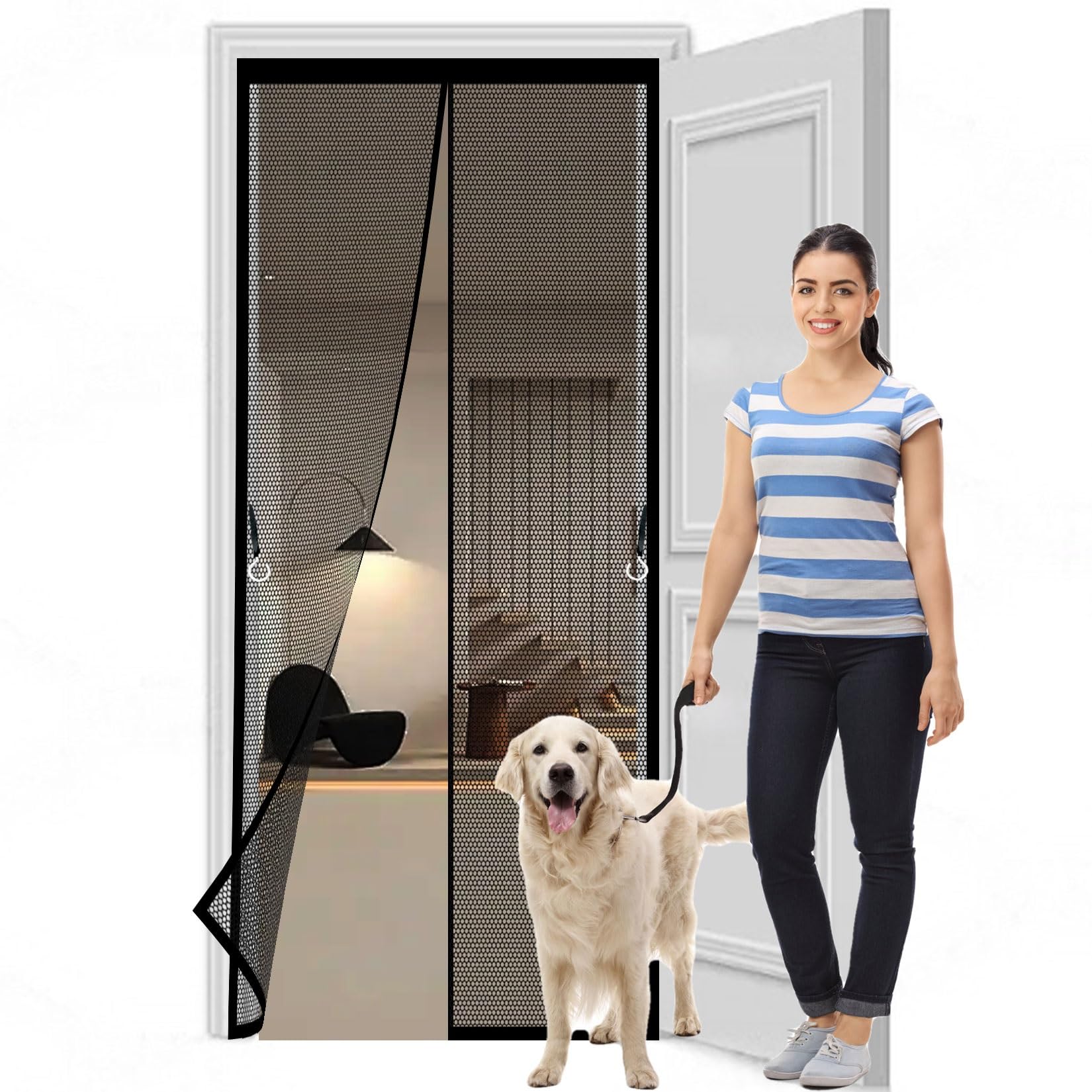 Liujyuan Black Mosquito Door Screen 116 X 235 Cm Powerful Magnets, Self-Sealing, Polyester Fly Screen Curtain Lets Fresh Air, Easy To Install Pet And Kid Friendly,