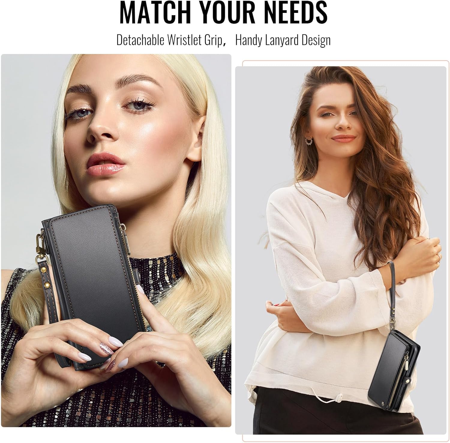 Defencase for Samsung Galaxy Z Fold 7/ Fold7 Wallet Case with RFID Blocking 10-Card Holder, Fashion Soft PU Leather Magnetic Snap Flip Zipper Wrist Strap Phone Case for Galaxy Z Fold 7 5G, Black