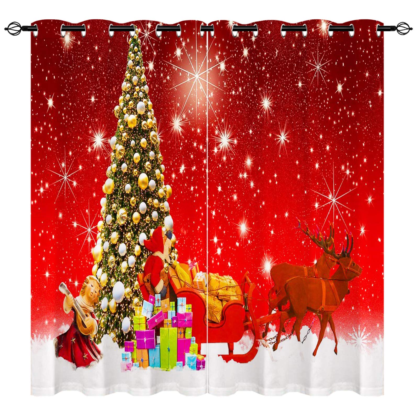 Yuanzu Boys Multi 6 Red Christmas Blackout Curtains, 3D Santa Claus Sleigh Rustic Christmas Patterns Microfiber Fabric Eyelet Blackout Curtains For Living Room Bedroom W117cm (46") X D137cm (54") 2 Panels