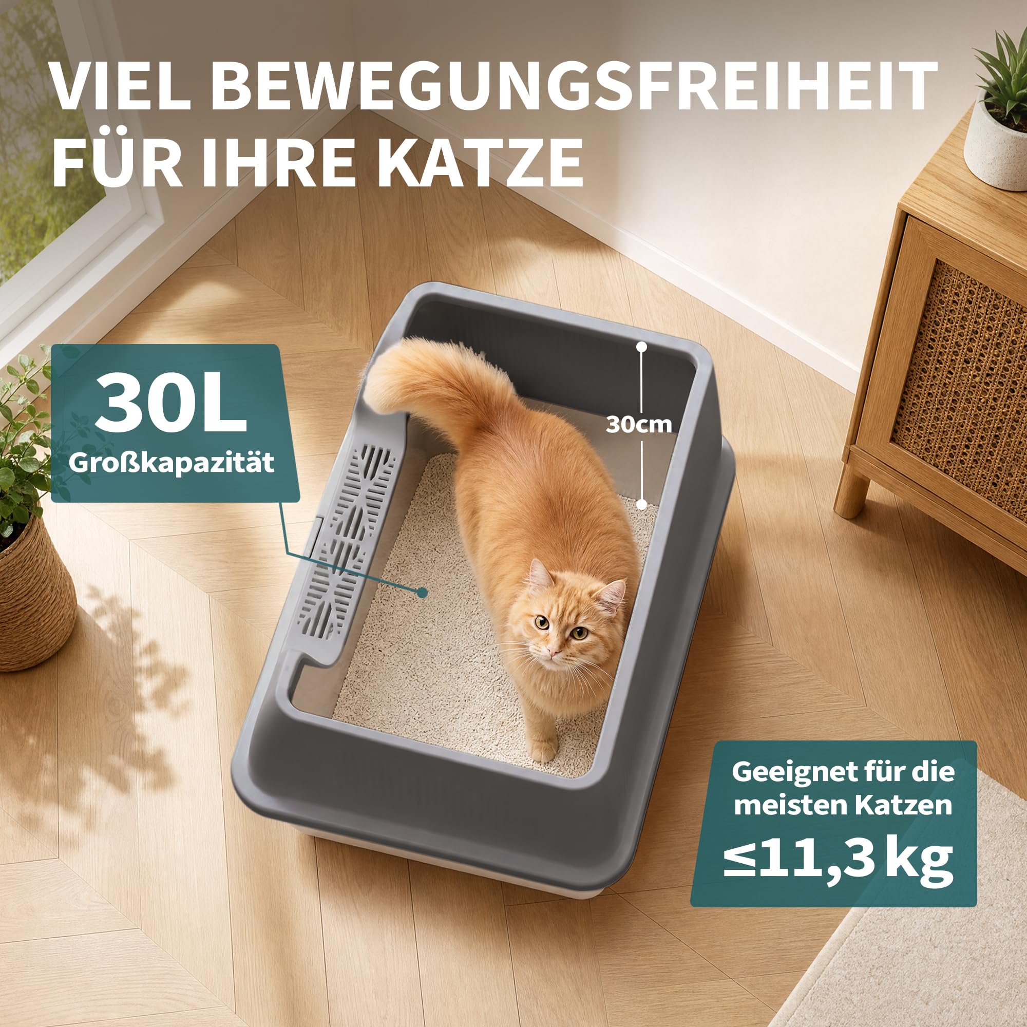 Katzenklo Edelstahl XXL mit Sieb, 60x40x30cm, mit DIY Aufklebern | 2 Pack Edelstahlwannen, Katzentoilette mit Deckel, 15cm hoher Rand, 30L Großkapazität, für Große Katzen & Mehrkatzenhaushalte