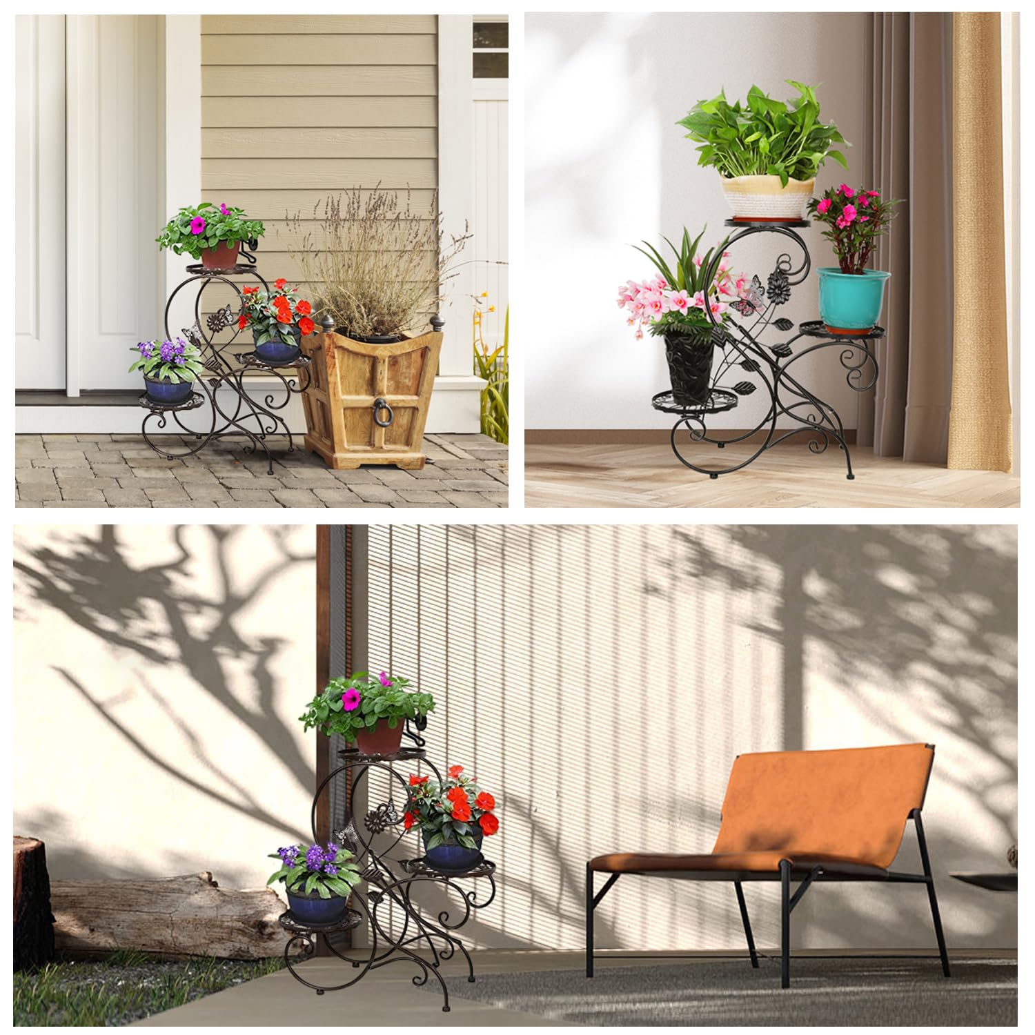 HLC Supporto per piante in metallo Supporto per vaso da fiori con 3 pneumatici interni ed esterni a forma di S 60* 26* 64CM (bronzo)