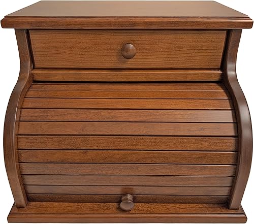 Panera grande de madera maciza de cerezo con cajón para encimera de cocina, almacenamiento de pan de encimera, fabricado en Estados Unidos (cereza