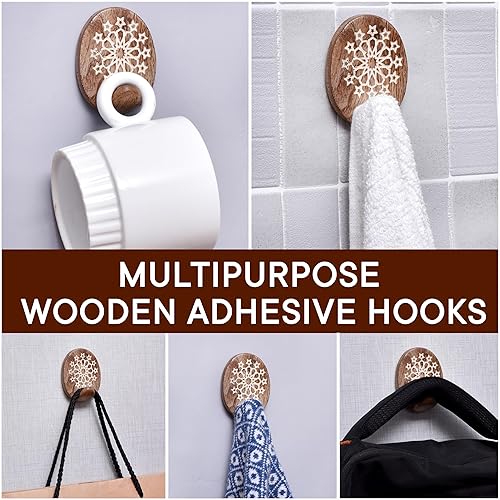 Miniatura 7 de 24 ganchos de madera adhesivos, ganchos adhesivos únicos, ganchos de pared sin daños, ganchos decorativos florales, ganchos para pared de ducha,