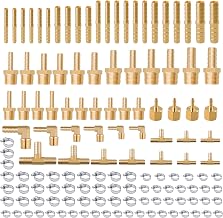 136Pcs Brass Hose Barb Fittings Assortment Kit Barb Splice/Female Adapter/Coupler/Tee/Male Elbow NPT Thread 1/8" 3/16" 1/4" 5/16" 3/8" 1/2" Air Hose Fittings with Pipe Clamps for Water/Air/Fuel