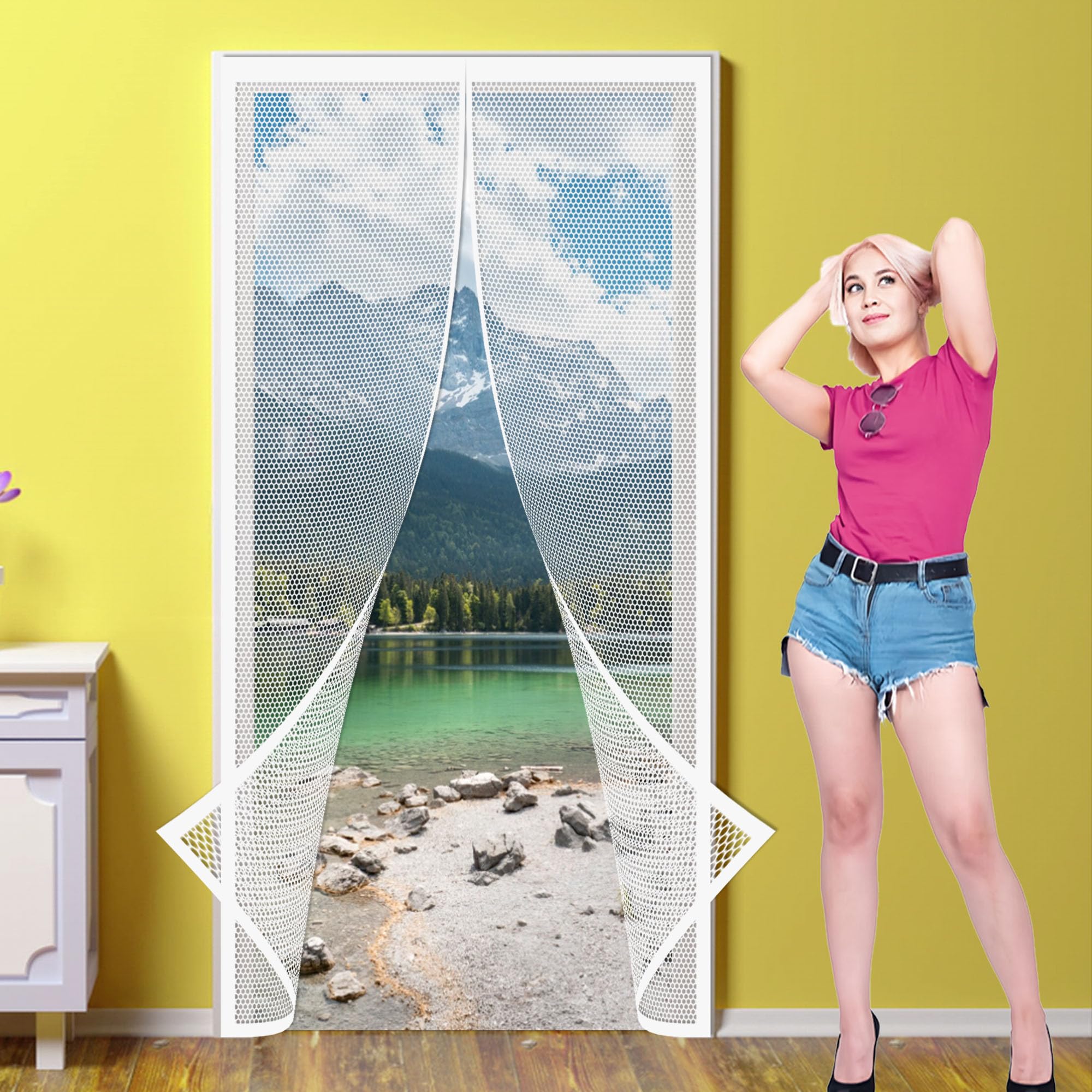 Honqgao White Fly Screens Doors Nets Curtain 114 X 230 Cm Anti Mosquito Mesh Fly Curtain Easy Installation Without Drilling Keep Bug Out For Patio Door Screen,