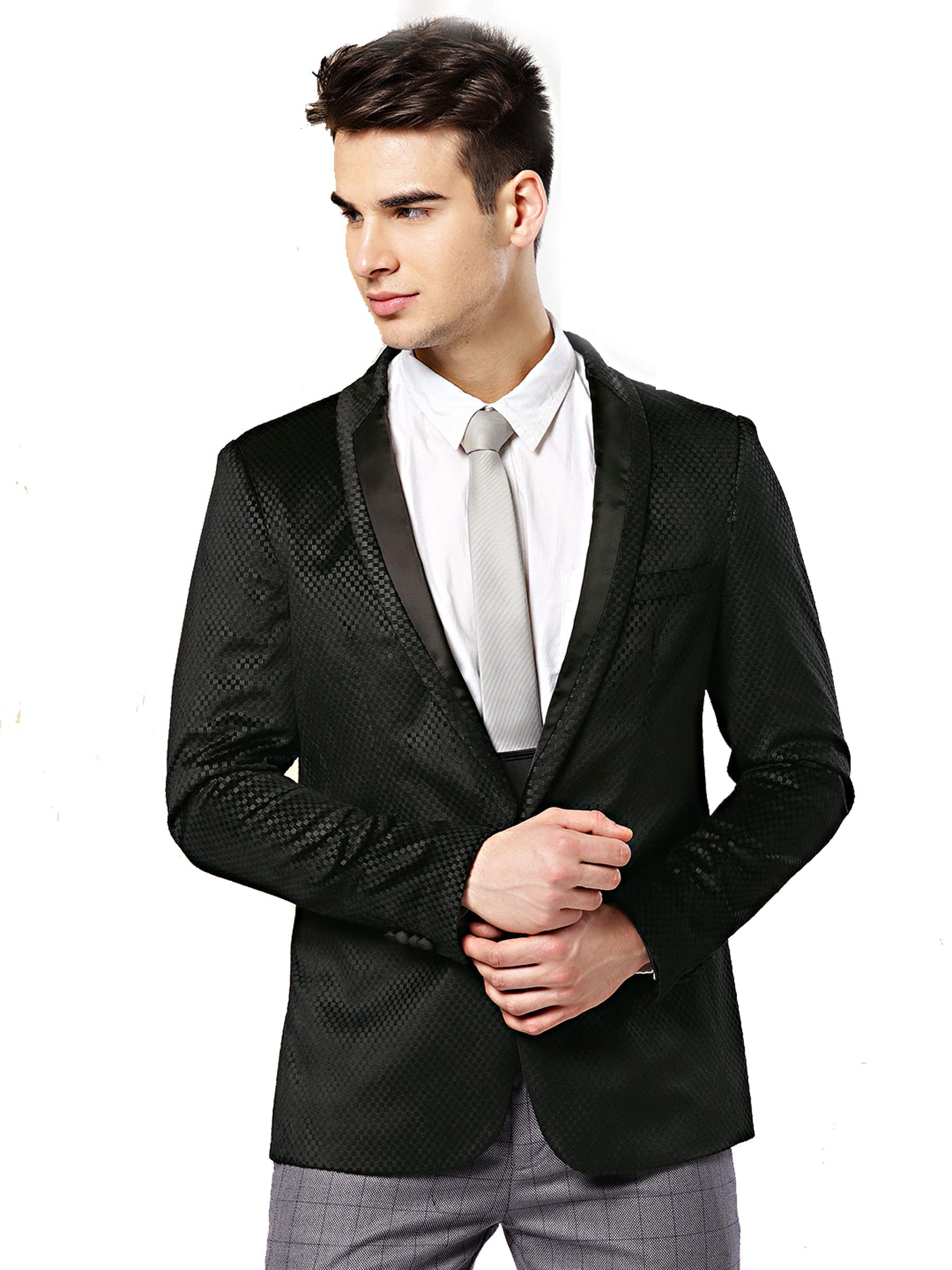 Invictus Men Black Slim Fit Self-Design Single-Breasted Party Blazer (Size 40,