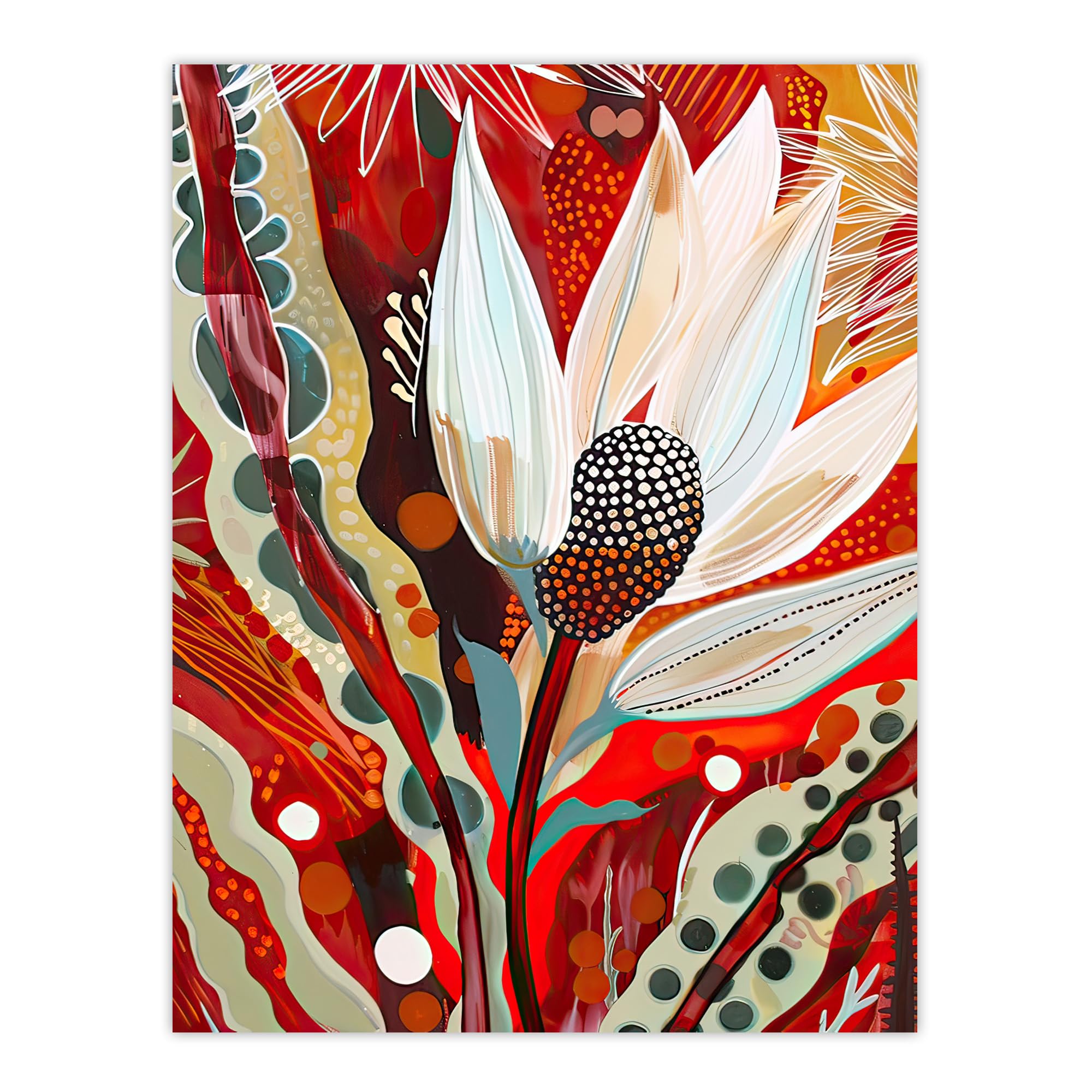 Artery8 Bold Floral Folk Art Painting Scarlet Botanical Living Room Extra Large XL Wall Art Poster Print