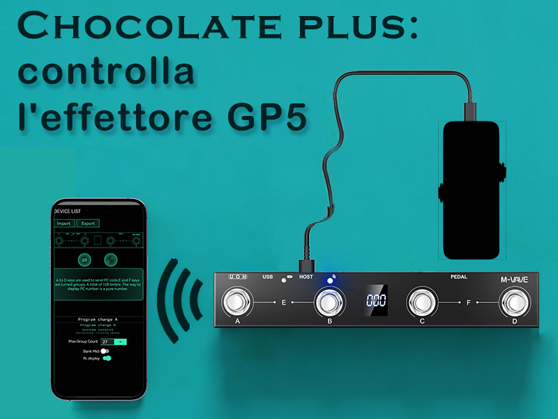 M-VAVE Chocolate Plus Wireless MIDI Pedale 4 Tasti BT Ricaricabile