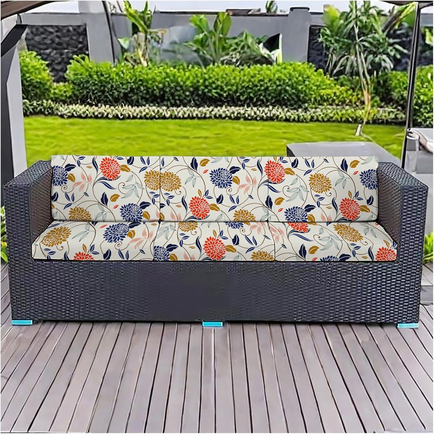 Stretch Rattan Cushion Covers for Garden Furniture, Elastic Fit Seat Covers, Soft Polyester Replacement Covers for Indoor Outdoor Use – Waterproof & Stylish (#13,3PCs Length 50-65cm)
