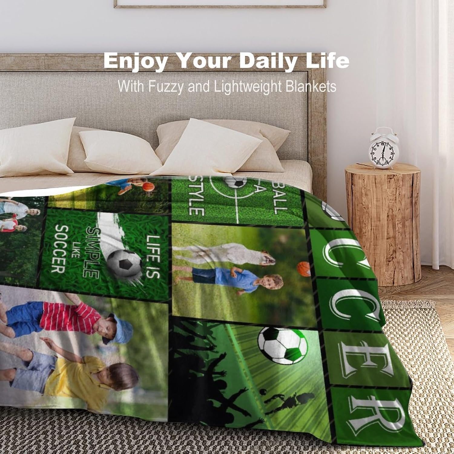 Personalized Custom Picture Blanket with Photos, Kids Adults Soccer Team Gifts, Customized Fleece Sports Throw Blankets for Bed Couch Decor 40"x50"