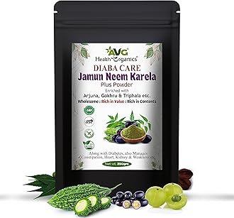 AVG Health Organics Diaba Care Karela Jamun Neem Powder 350g, Diabetes Control Ayurvedic Supplement with Arjuna, Gokhru & Triphala, Helps in Relieving Constipation