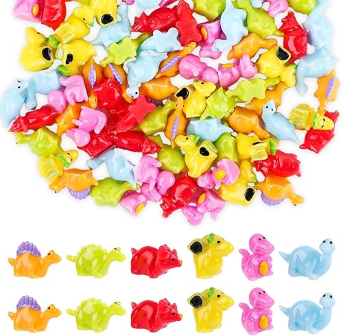 NQEUEPN 90 mini figuras de dinosaurio, 6 estilos, diminutos dinosaurios en miniatura, coloridos dinosaurios, juguete de animales pequeños de resina