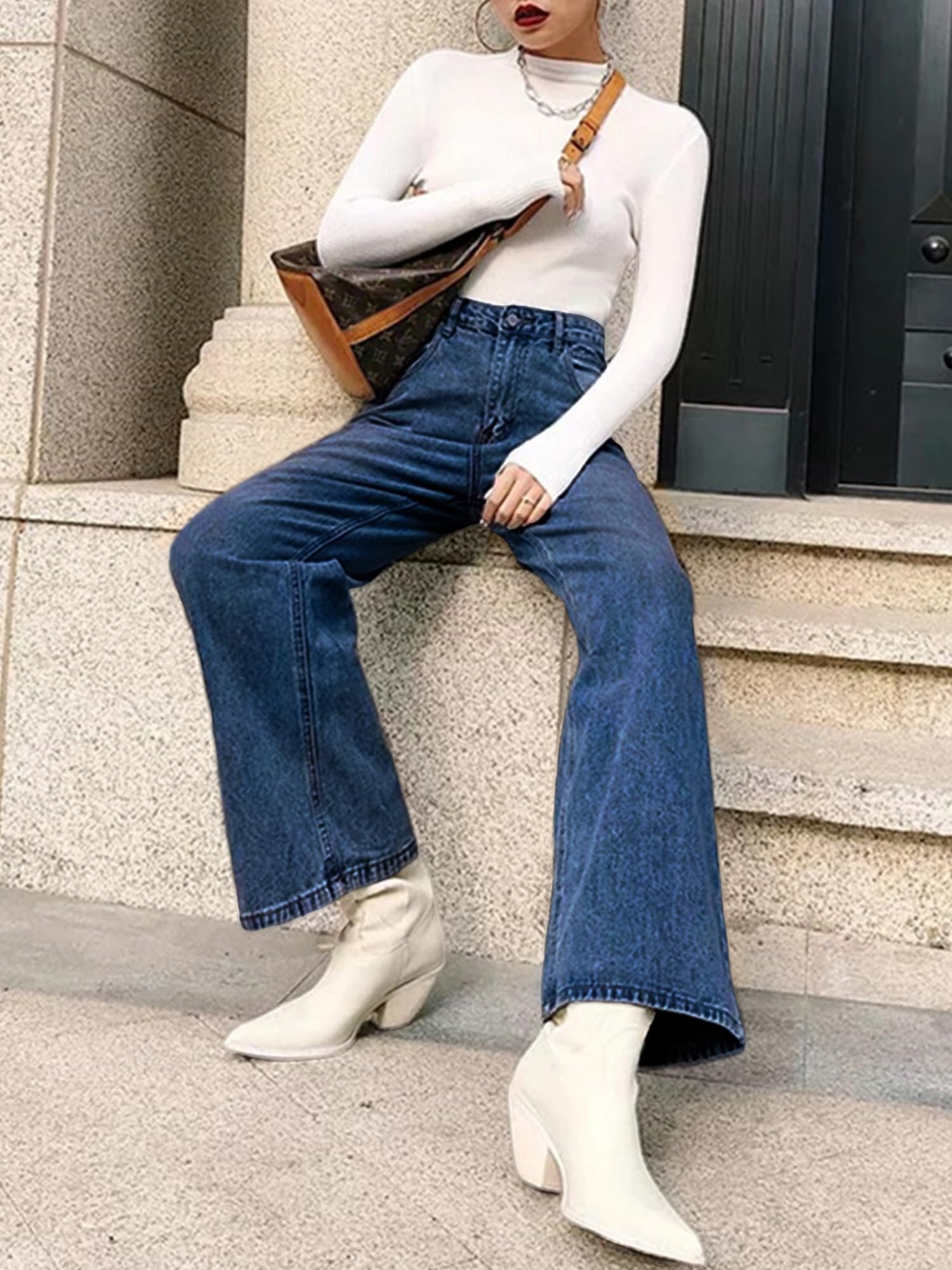 HDLTE Women Wide Leg Jeans High Waist Baggy Jeans for Women Loose Boyfriends Jeans Denim Pants Y2K 90s