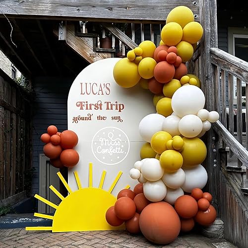Miniatura 7 de Kit de guirnalda de arco de globos amarillos y naranjas, aquí viene el hijo, decoraciones de baby shower con naranja quemado, mostaza, amarillo,