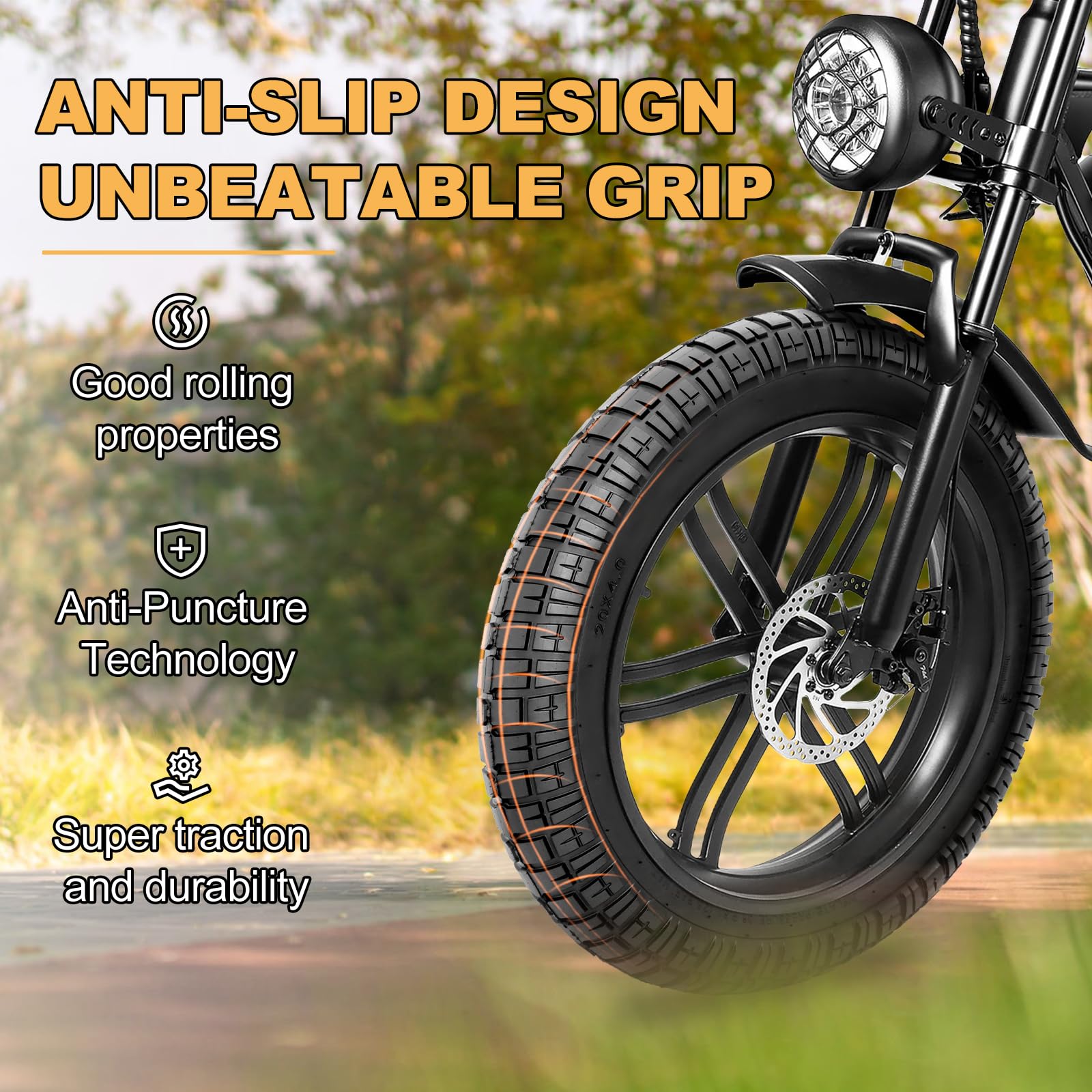 Hycline Ebike Fat Replacement Tire: 20x4.0 Inch Folding Puncture Resistant Fat Tires for Electric Bike, MTB, Heavy Duty, All-Terrain High-Density Tire for Street/Trail Riding