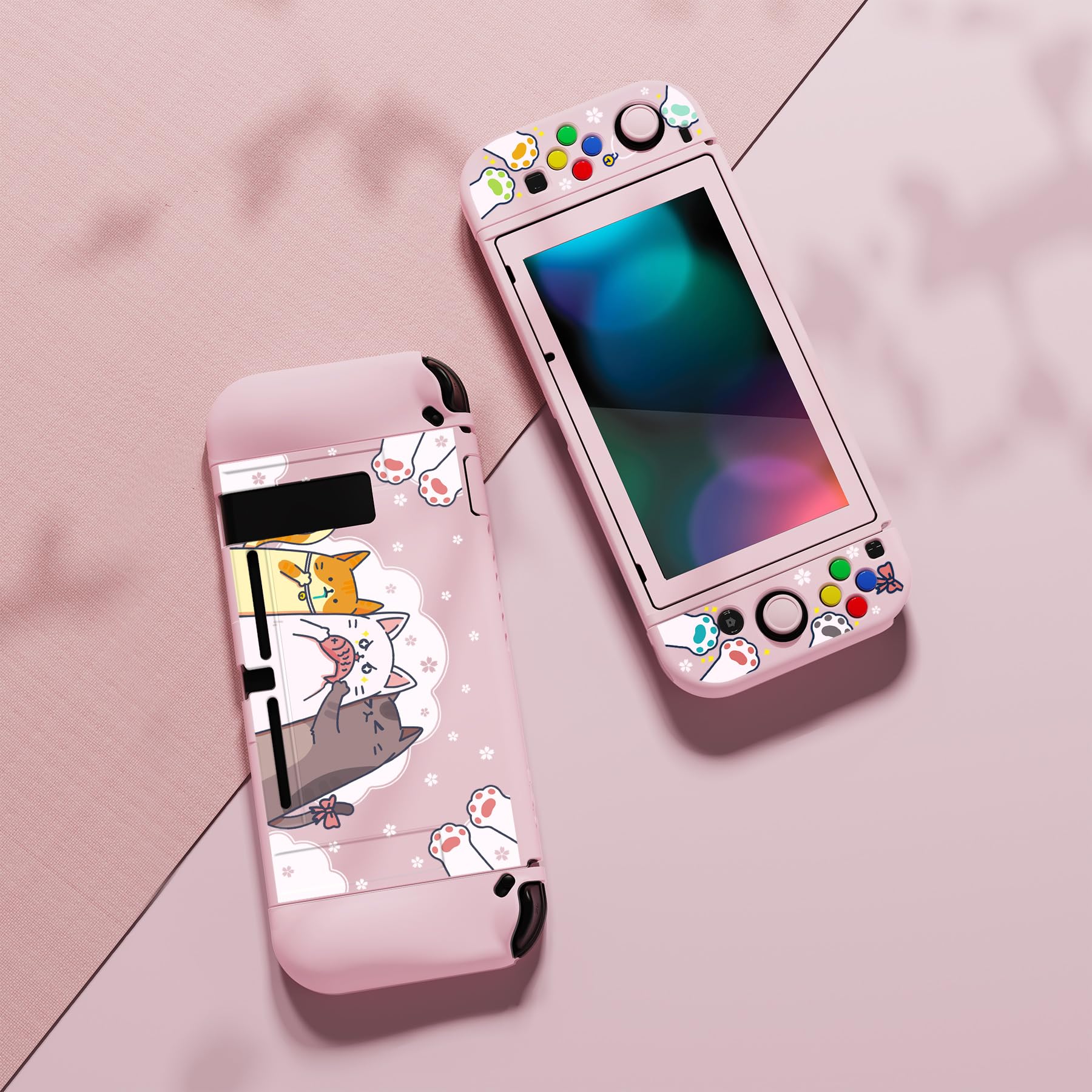 playvital ZealProtect - Custodia protettiva morbida per Nintendo Switch, protezione flessibile per Switch con pellicola protettiva in vetro temperato, impugnature per pollice e tappi per pulsanti ABXY