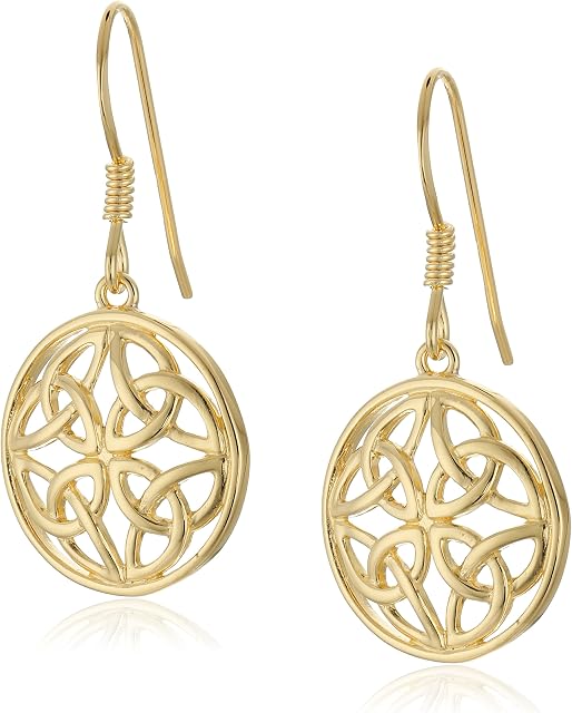 18k Yellow Gold Plated Sterling Silver Two Tone Celtic Knot Round Drop Earrings