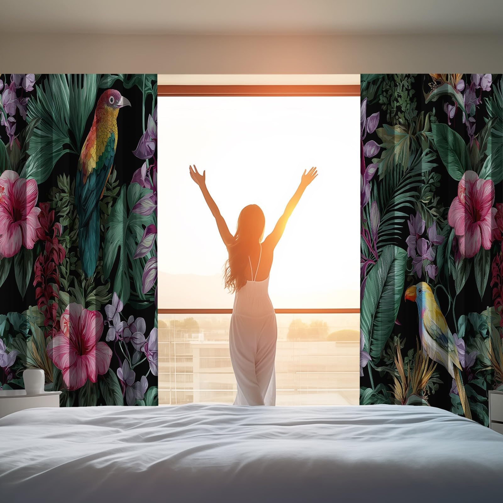 Generisch Vorhänge und Gardinen Blickdicht für Aquarell Natur Pflanzen, H215 x B110 cm (2er Pack) Ösenvorhänge für Wohnzimmer & Schlafzimmer, Mehrfarbig Verdunkelungsvorhänge mit Thermo-Kälteschutz