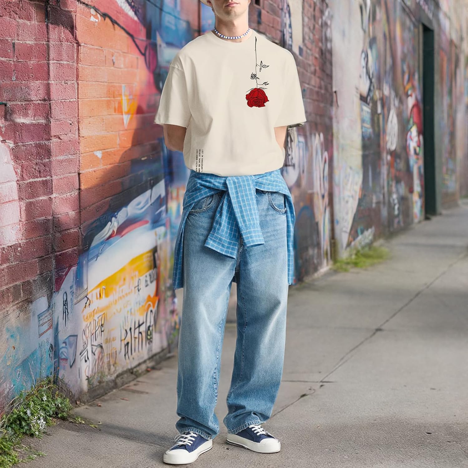 UOUA Mens Graphic Tees Vintage T-Shirts Oversized Letter Print Casual Crewneck Cotton Top Short Sleeve Rapper Streetwear - Image 8