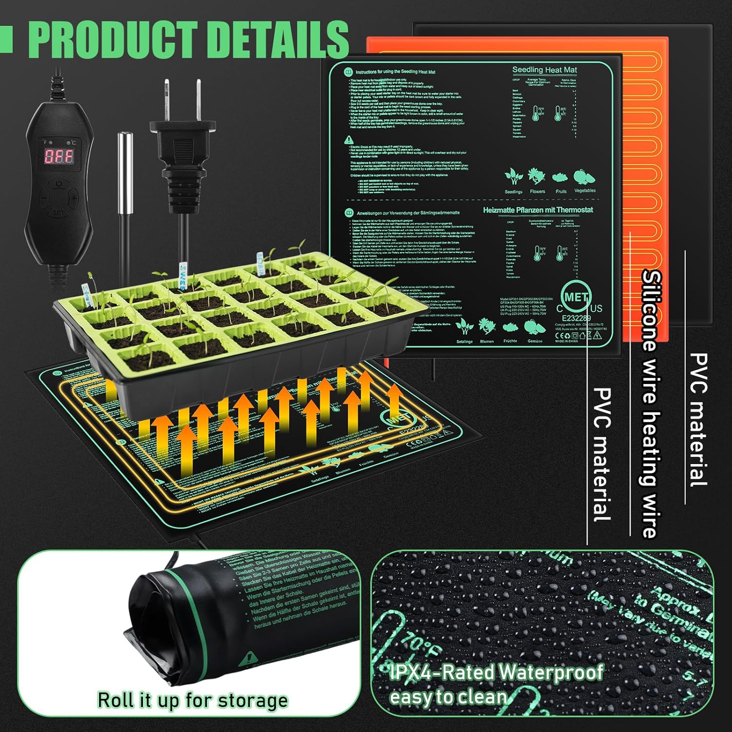 ROCEEI 2 Pack Seedling Heat Mat 20 x 20.75 Inch with Digital Thermostat Controller Waterproof Plant Seedling Heat Mat for Germination, Hydroponics, Brewing, Breeding, Indoor Gardening and Greenhouse