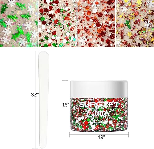 Miniatura 3 de SUPGIFT - Gel con purpurina para el cuerpo navideño, 4 colores, 8.5 onzas, holográfico, grueso, sirena, iridiscente, láser, estrella, flor y hojas,