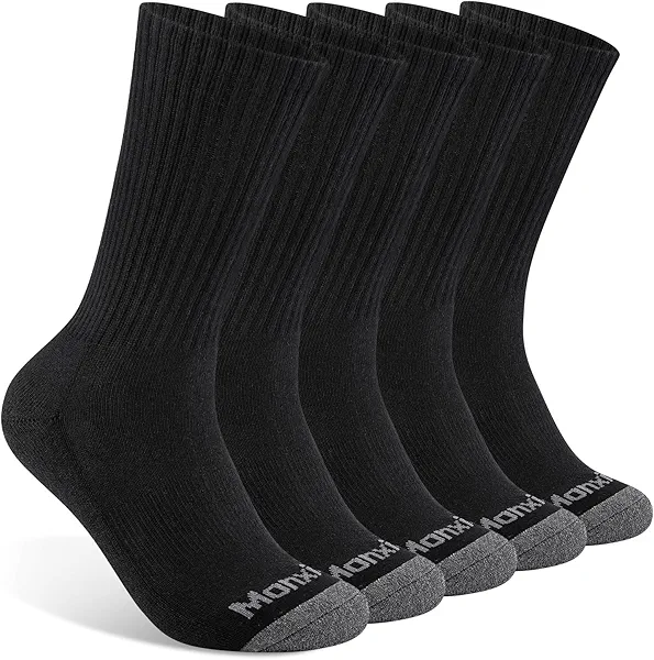 Mens 100% Cotton Moisture Wicking Cushioned Crew Socks, Athletic Performance Work socks