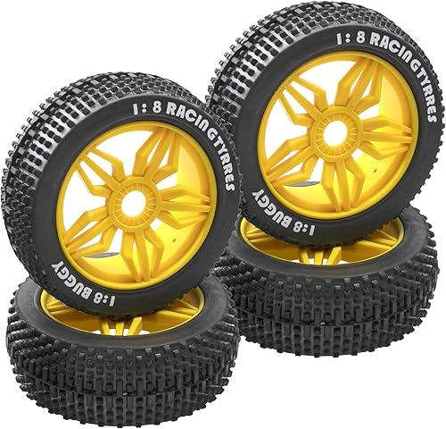 ShareGoo OD 4.52 pulgadas 18 RC Buggy neumáticos de goma con 5 radios llanta de plástico hexagonal de 0.669 in compatible con Arrma Kyosho Exceed RC