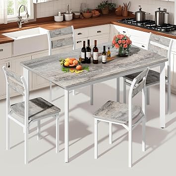 DKLGG Dining Room Table Set for 4 Farmhouse 5 Piece Dining Table Set, Small Kitchen Table Set for 4 for Kitchen and Dining, Apartment Grey