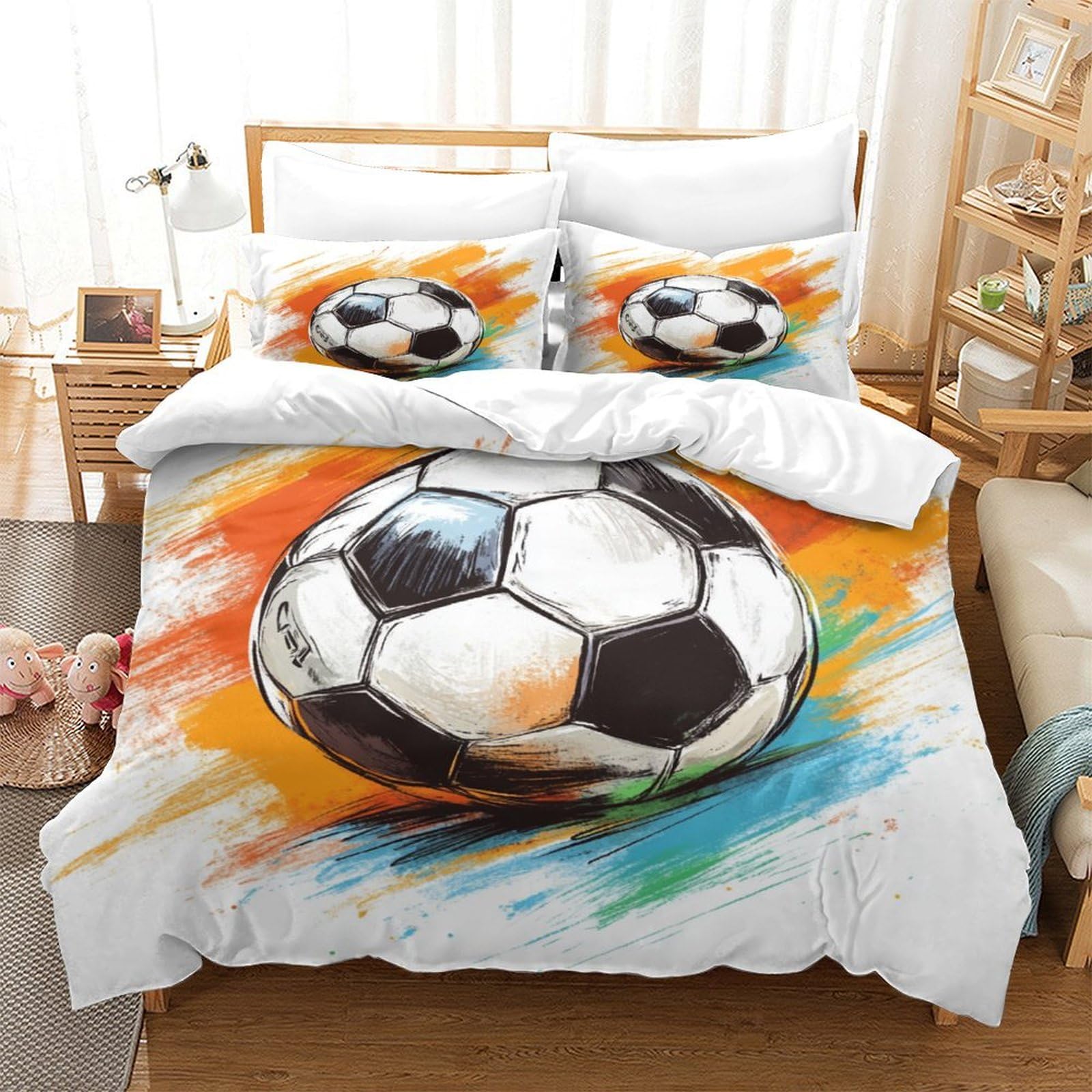 P1S9U7W5Y Vivid Soccer 3D Printed Duvet Cover Set 3pcs Microfiber Sports Bedding Set Super king（260x220cm）