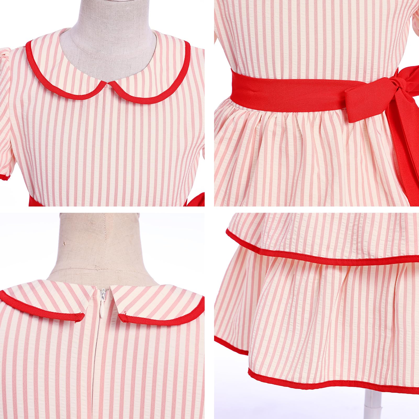 1950er Jahre Vintage Kleider für Mädchen 50er Jahre gestuft gestreift Puppenkragen Tee Party Kleid A-Linie Casual Geburtstag Party Outfit mit Gürtel