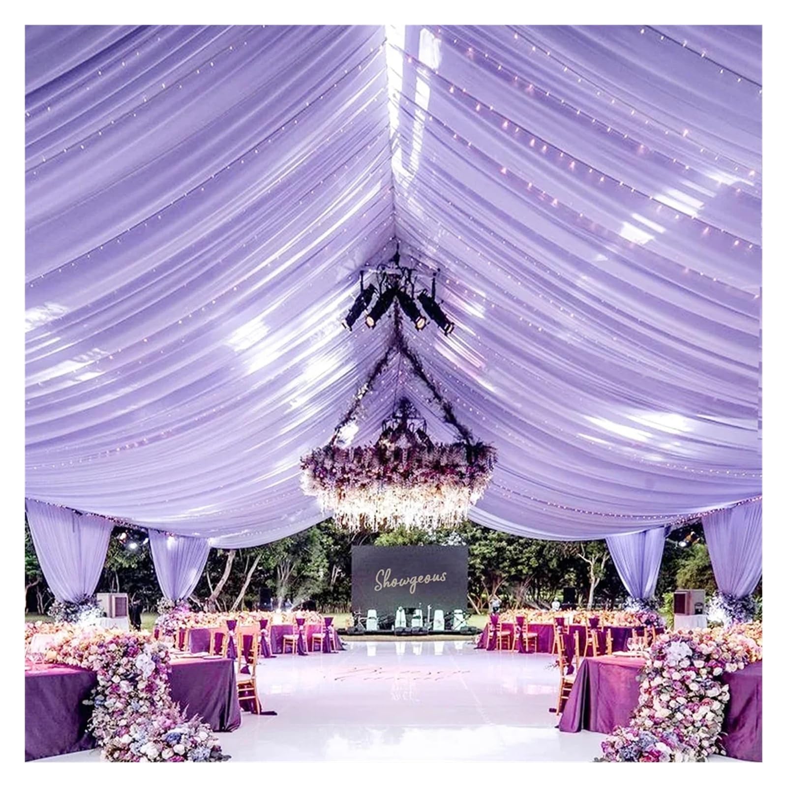 Rideaux de plafond pour cacher un plafond abîmé voilage déco arche mariage 10m