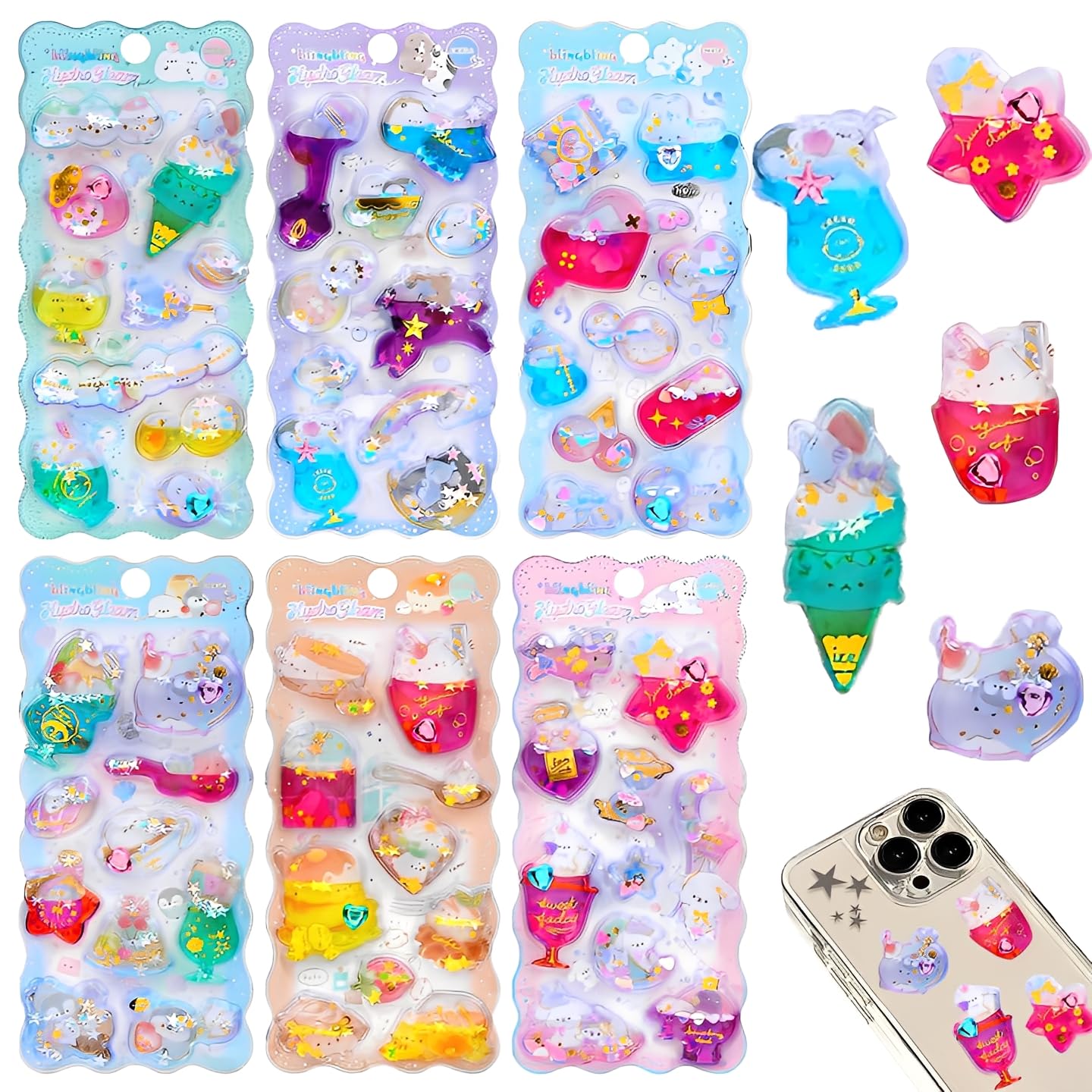 Amazon.co.jp: 水入りシール ぷくぷく 3D立体ステッカー 6枚セット