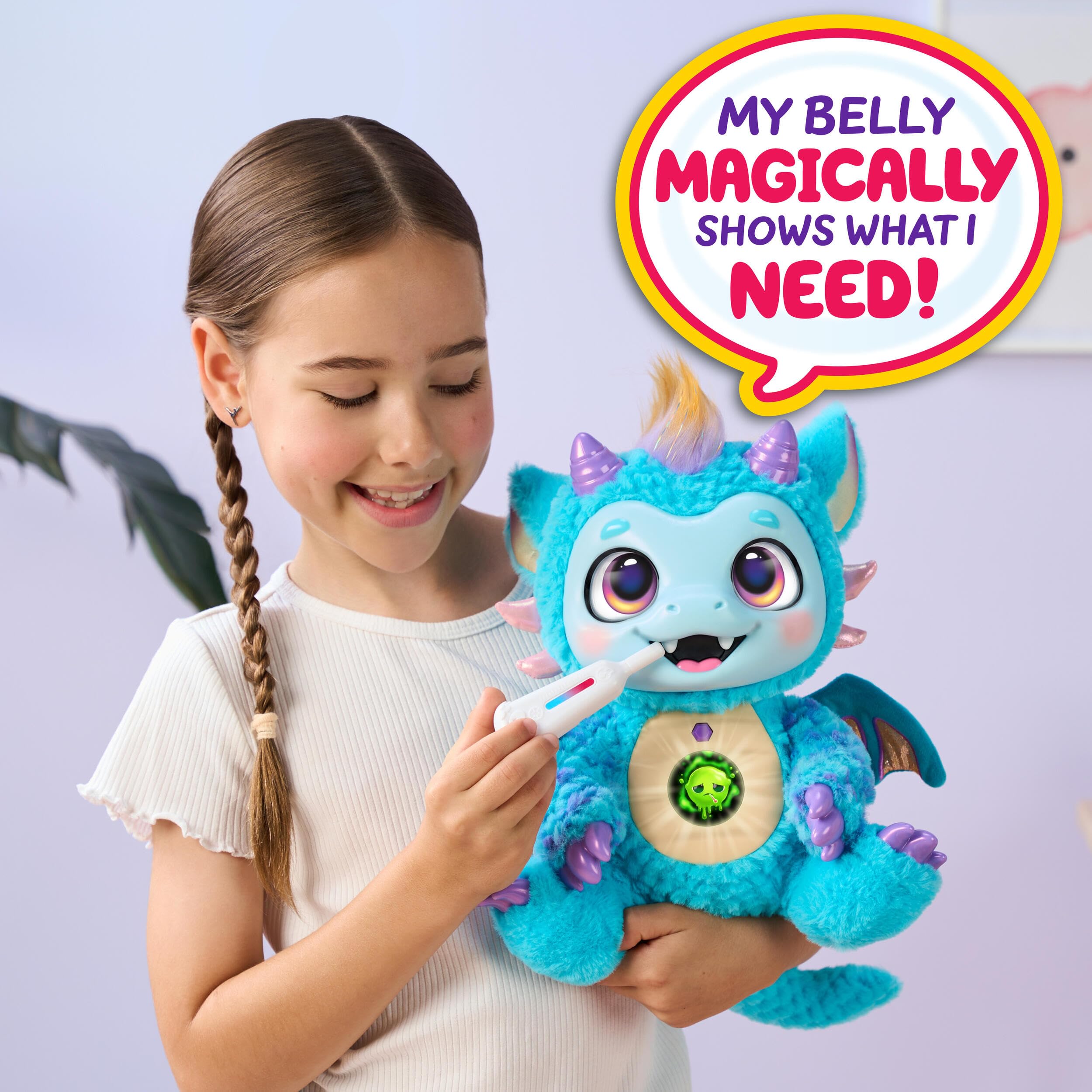 Little Live Pets My Magical Dragon - Skye, interaktywny plusz z ponad 60 dźwiękami i reakcjami, wysokość 28 cm, magiczny cyfrowy ekran na brzuch, 5 sposobów zabawy, pielęgnowanie z akcesoriami