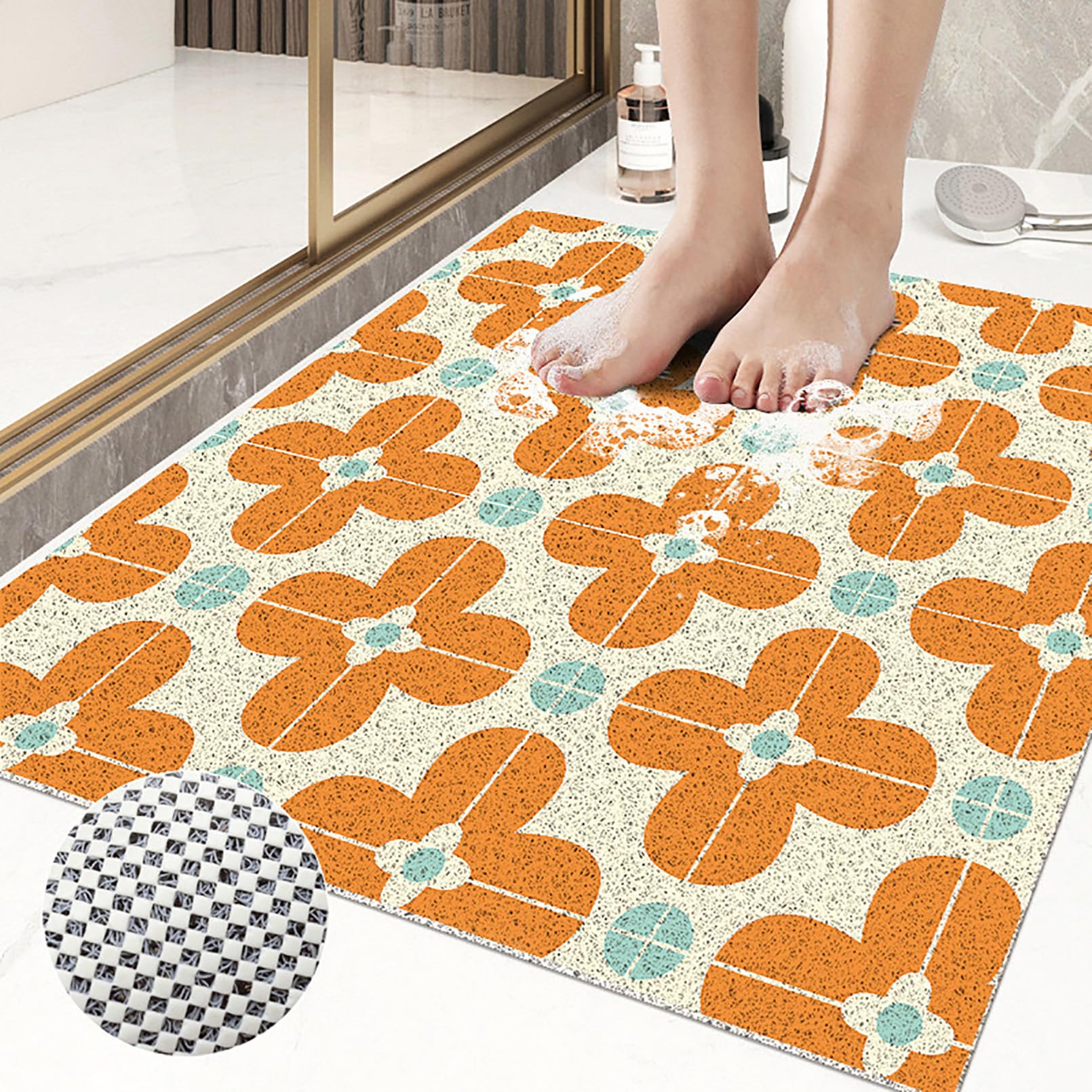Tapis De Douche D'angle Antidérapant, Tapis De Douche En Loofah Doux En