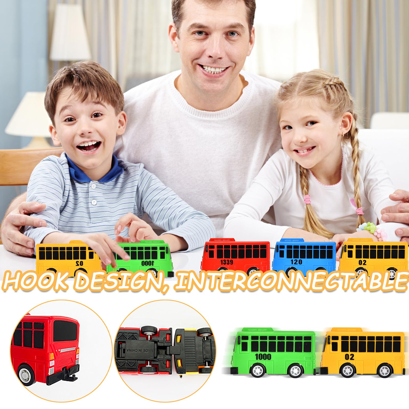 5 Stück Mini Bus Spielzeugautos, 7 Cm Aufziehautos In Bunten Farben – Mit Haken Zum Verbinden, Für Kinder Ab 3 Jahren