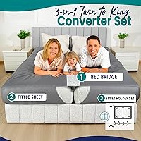 Vista 2 de Kit de convertidor de sábanas ajustadas 3 en 1 con puente de cama unido Twin (XL) a King con juego de correa para sábanas Relleno de huecos
