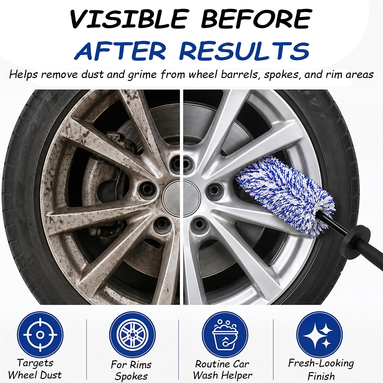 Kit Di Spazzole Per Cerchi Auto Detailing,Spazzola In Microfibra Antigraffio,Lavabile Lavatrice,Strumento La Pulizia Ruote E Pneumatici,Ideale Auto,Camper,Passaruota,Motori Terminali Scarico(Black + B