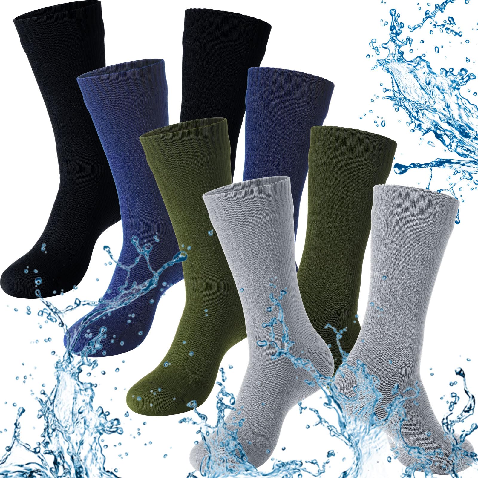 Jiuguva 4 Pairs Waterproof Socks Unisex Waterproof Breathable Outdoor Hiking Wading Fishing Socks for Men Women