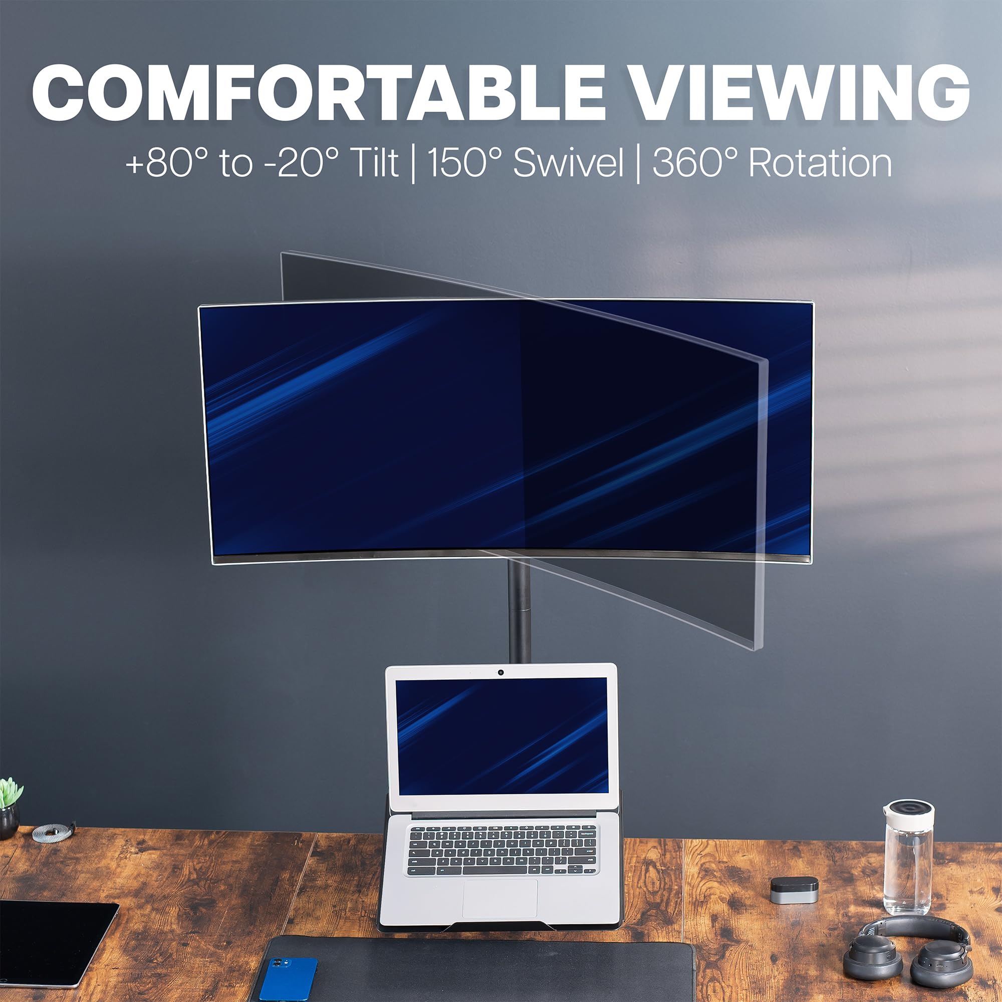 VIVO Supporto da scrivania per laptop e monitor LCD da 13" a 32", supporto regolabile extra alto, adatto per laptop fino a 17" (STAND-V012C)