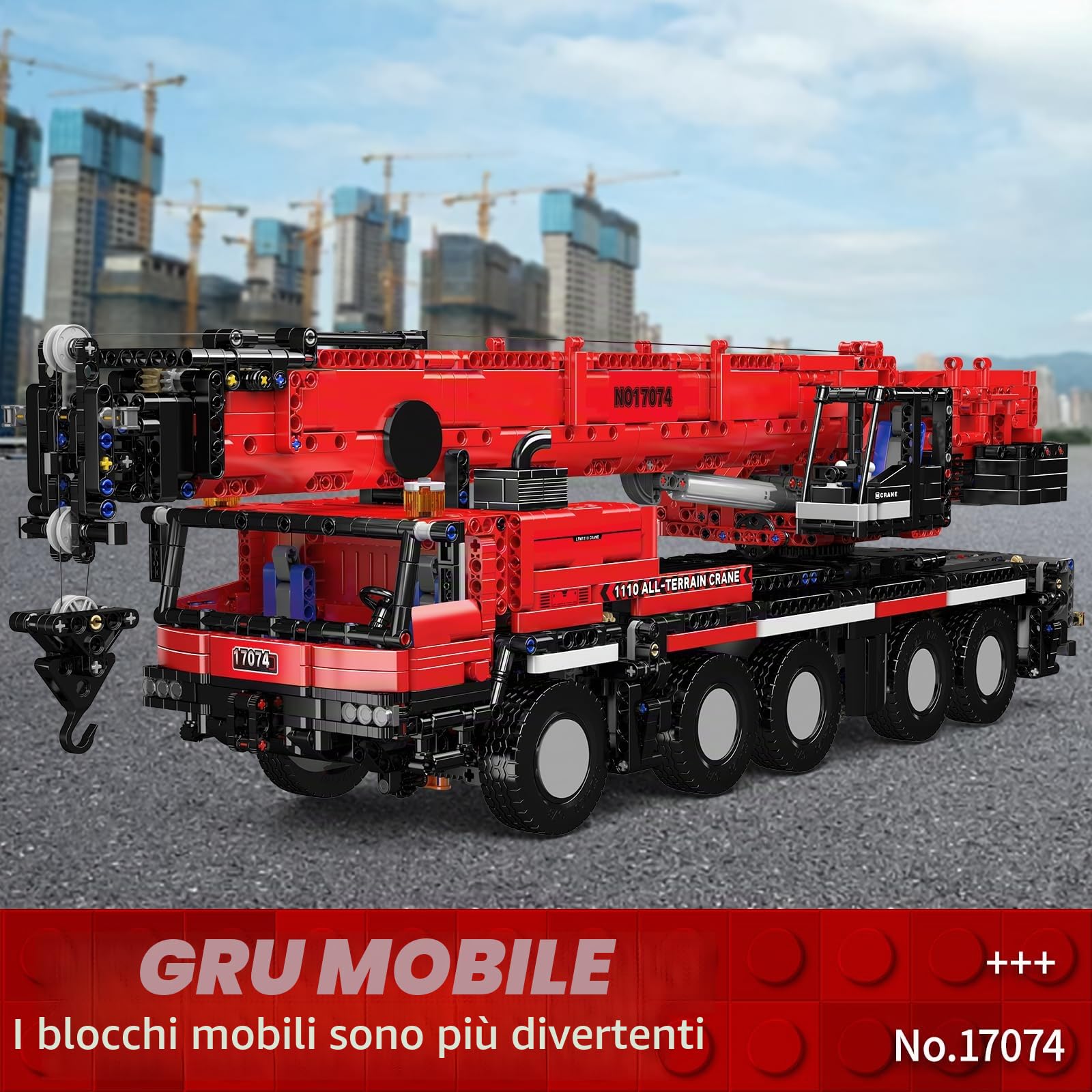 Mould King 17074 Gru di ingegneria LTM: modelli di gru da cantiere telecomandate fuoristrada, perfetti per gli amanti delle gru (3218 pezzi)
