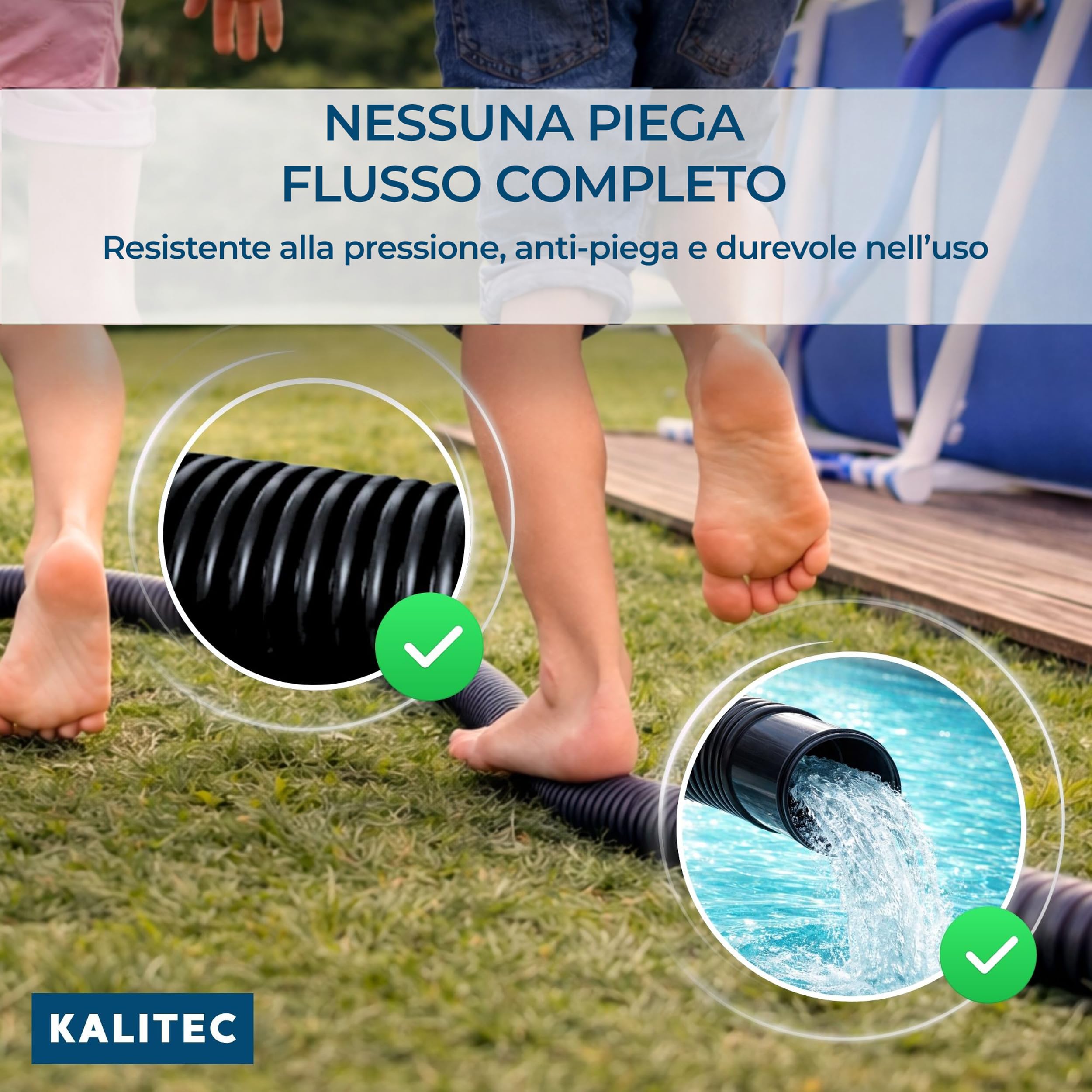 Kalitec Tubo per Piscina 38mm 15m Nero - Tubo Flessibile per Pompa e | Tubo corrugato in polietilene resistente ai raggi UV e cloro, divisibile ogni 1,5m per skimmer e aspiratore piscina