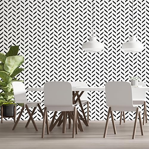 Miniatura 5 de Papel tapiz autoadhesivo a rayas en blanco y negro, papel de contacto de espiga de 17.3 x 80 pulgadas, rollo de vinilo autoadhesivo impermeable para