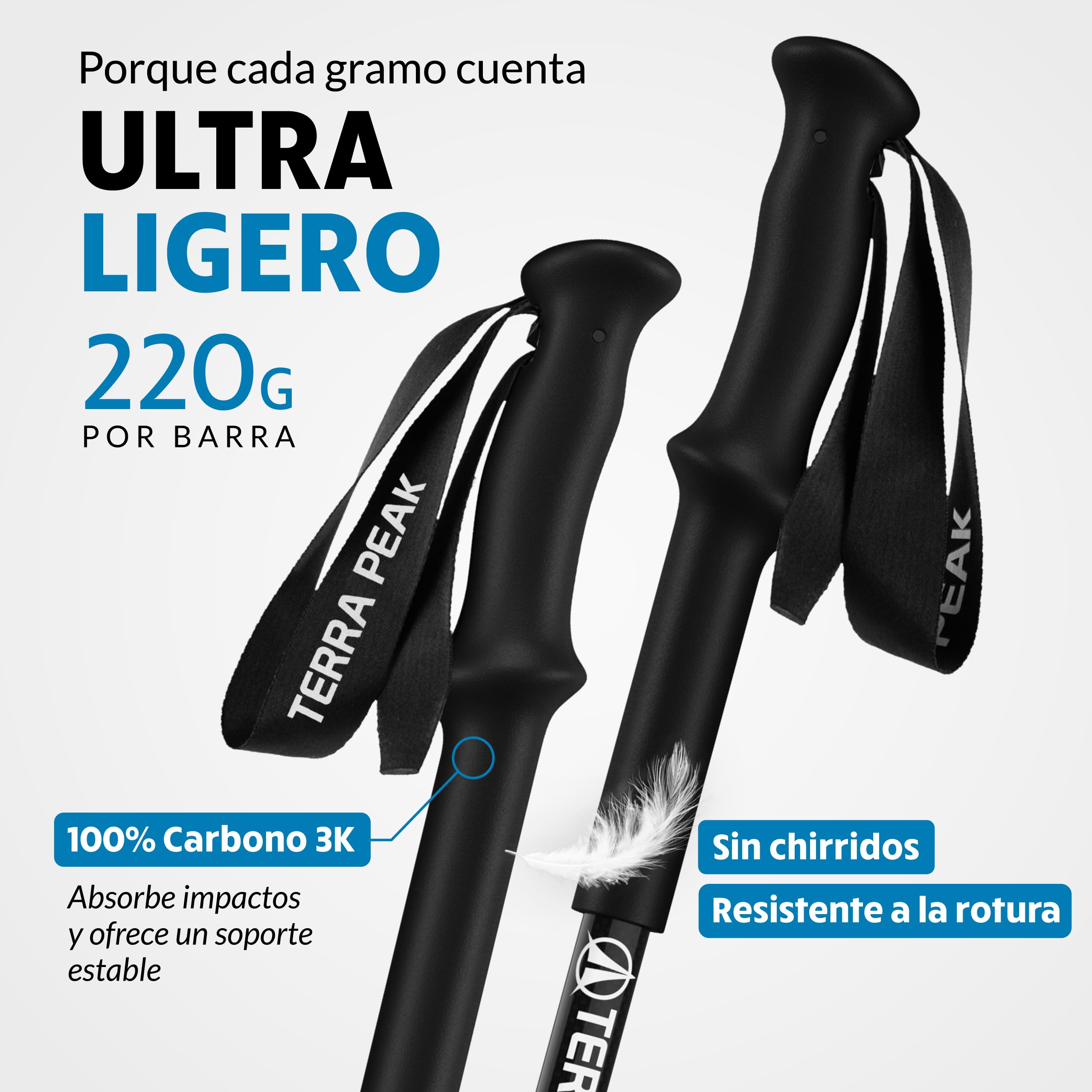 Terra Peak® Bastones de Senderismo telescópicos de Carbono o Aluminio (Plegables, ultraligeros, Extensibles) - Palos Trekking y Nordic Walking para Hombre y Mujer con Toalla Gratis
